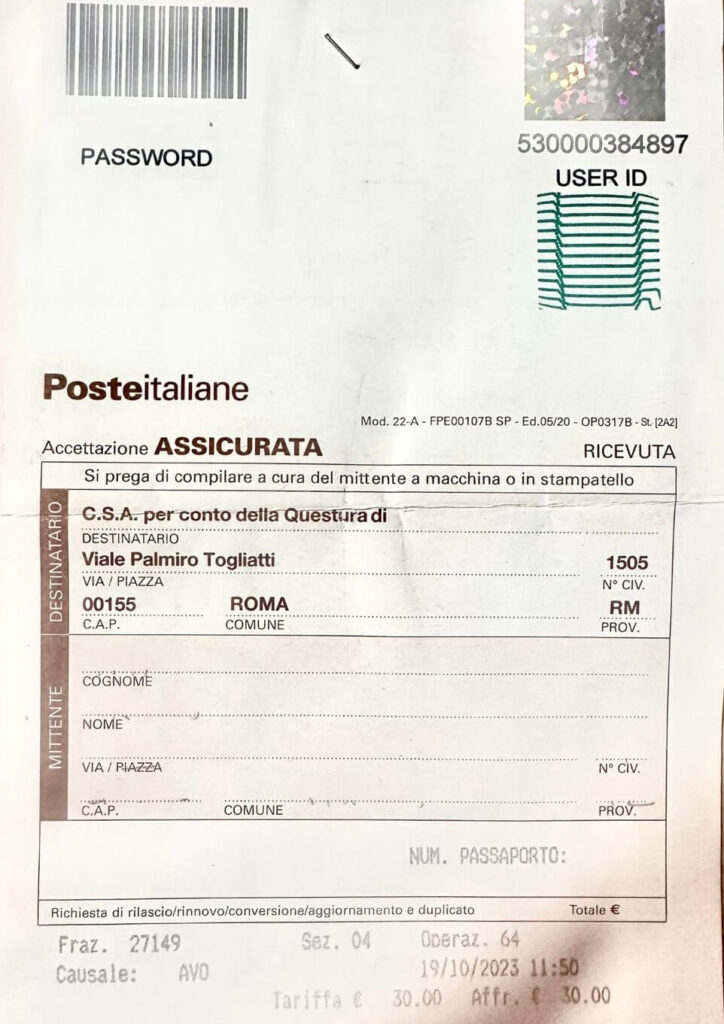 【初回】Permesso di soggiorno(イタリアの滞在許可証)の申請方法と申請用紙の書き方【記入例あり】 28 滞在許可証の控え