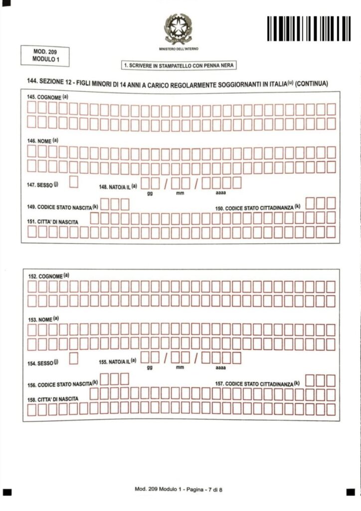 【初回】Permesso di soggiorno(イタリアの滞在許可証)の申請方法と申請用紙の書き方【記入例あり】 23 modulo1-pagia7