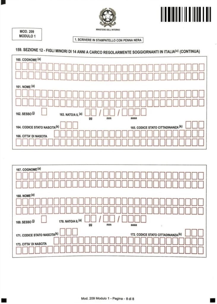 【初回】Permesso di soggiorno(イタリアの滞在許可証)の申請方法と申請用紙の書き方【記入例あり】 24 modulo1-pagia8