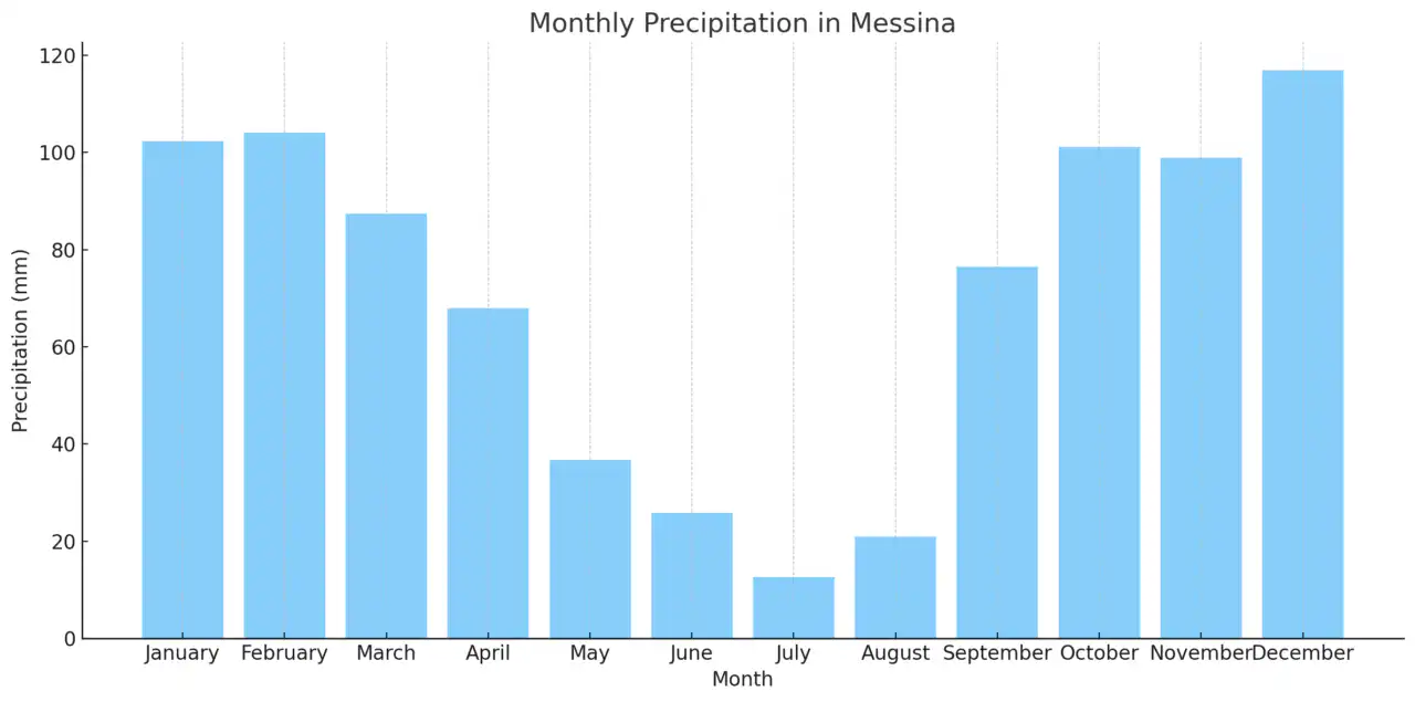 メッシーナ大学医学部英語コース(University of Messina)【イタリア国立医学部入試】 2 Monthly Precipitation in Messina