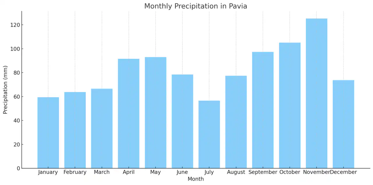 パヴィア大学医学部英語コース(University of Pavia)【イタリア国立医学部】 2 Monthly Precipitation in Pavia