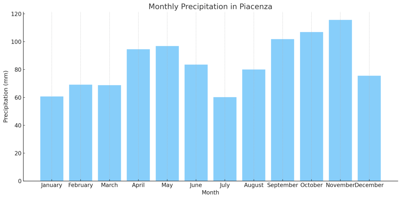 パルマ大学医学部英語コース(University of Parma)【イタリア国立医学部】 2 Monthly Precipitation in Piacenza
