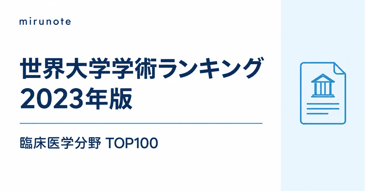 世界大学学術ランキング 2023年版 臨床医学分野 TOP100